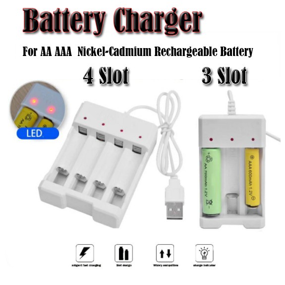 (NCS) COD Cas Baterai DC5V 1A 1.2V 3 atau 4 Slot AA / AAA Rechargeable Battery Charger Adapter