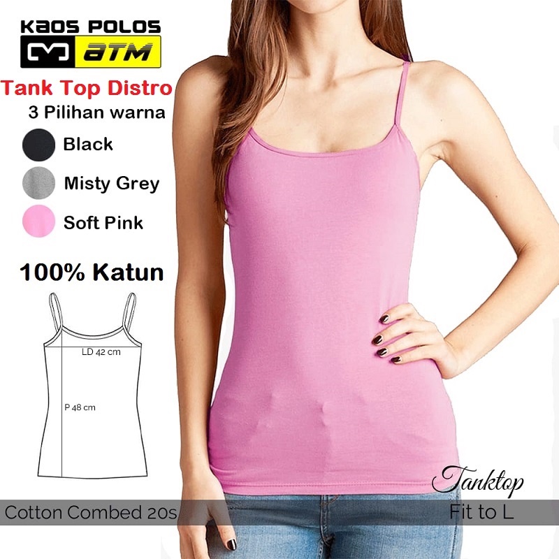 Tank Top 100% Cotton Combed Level DISTRO Soft Adem Bahan Tebal / Singlet Cewek Wanita Perempuan 100% Katun Super Lembut ATM