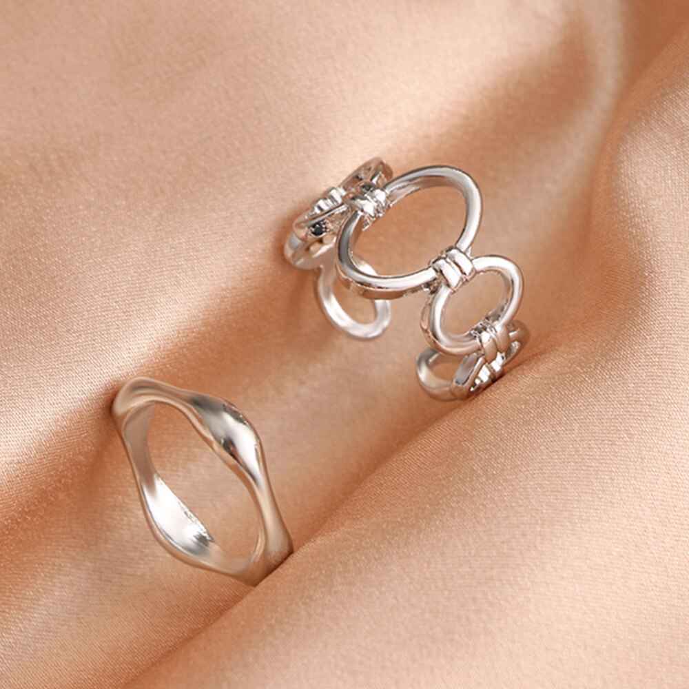 Set Cincin Knuckle Model Hollow Lebar Bahan Metal Gaya Punk Gothic Untuk Wanita