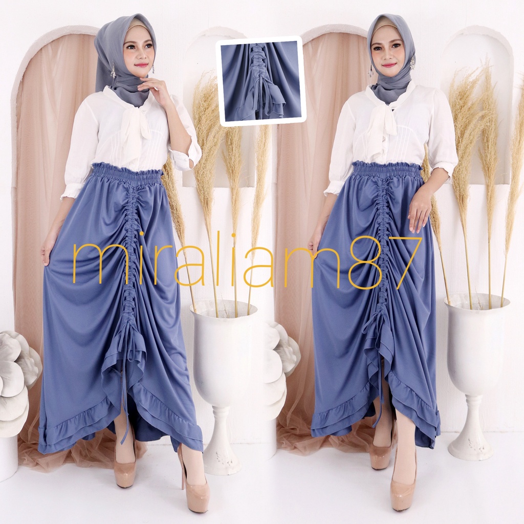 Rok Tali Serut Maxi Midi Skirt Bawahan panjang Rok serut Kerutan Terbaru Rok kerutan tali serut