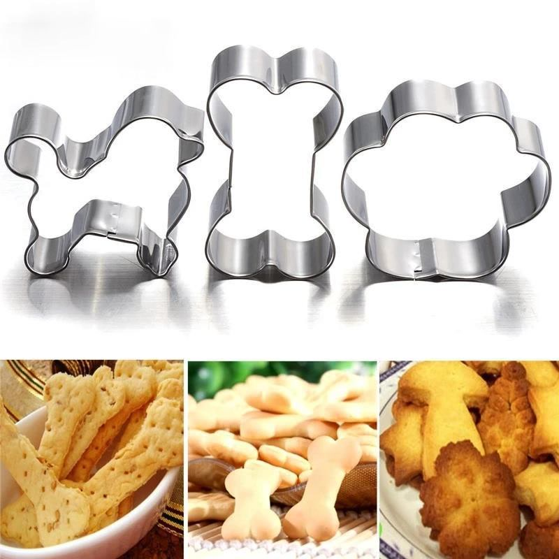 3pcs / Set Cetakan Kue Bentuk Tulang Anjing Bahan Stainless Steel Untuk Dapur