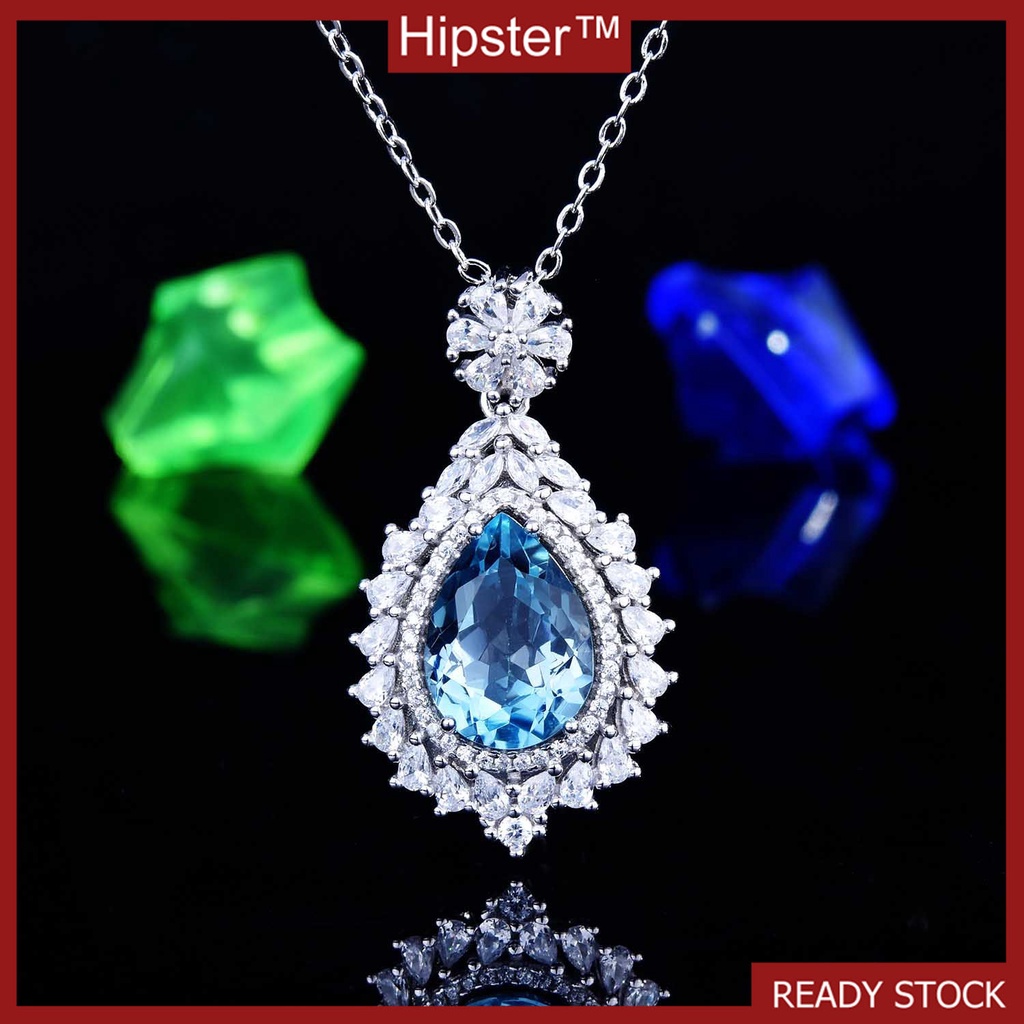 925 Silver Inlaid Natural Topaz Pendant Ins Jewelry Necklace for Women