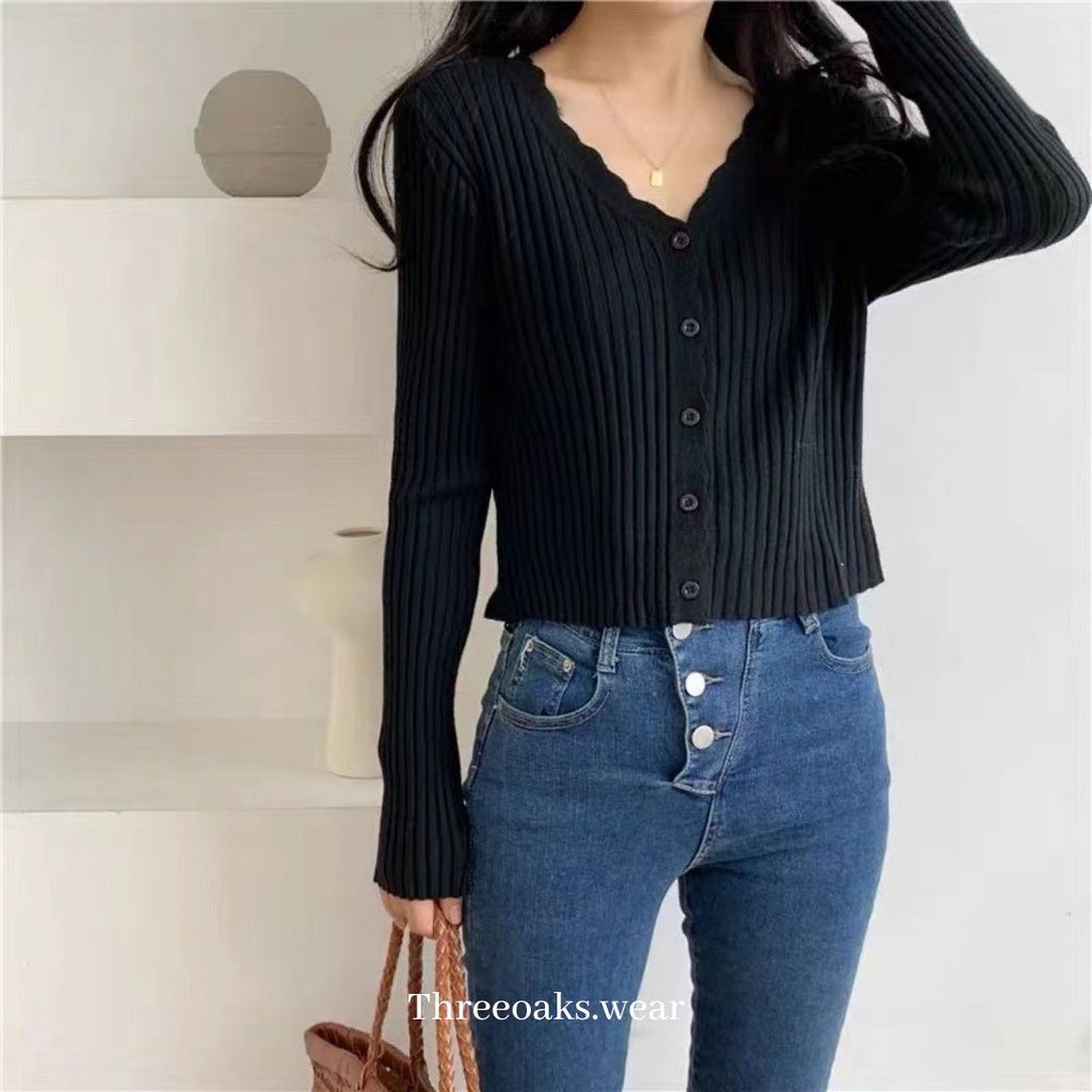 BONESET TOP - Kardigan Rajut Import Premium Murah Kancing Wavy Lengan Panjang Casual Korean Style