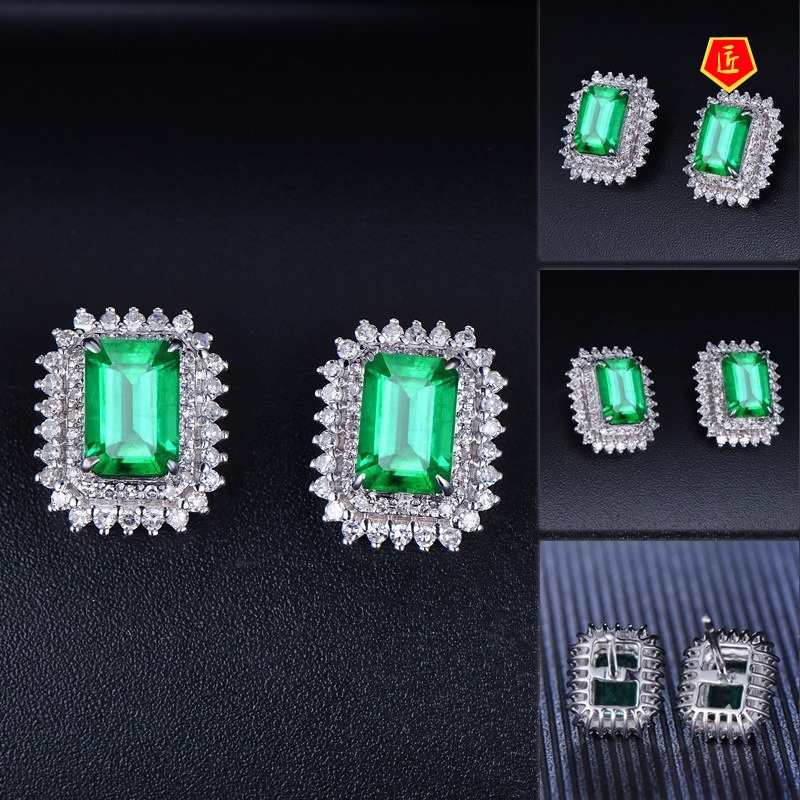 [Ready Stock]New Square Emerald Stud Earrings for Women