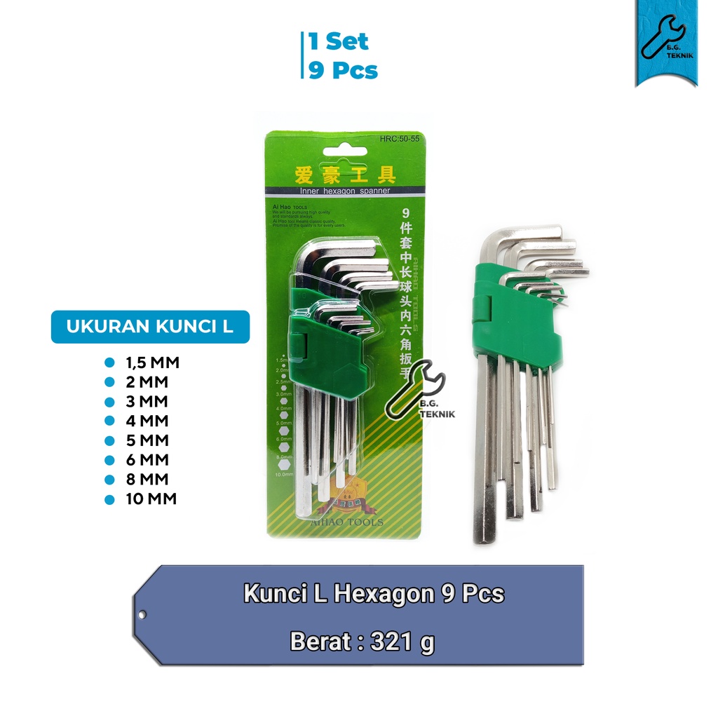 [HEXAGON] Kunci L Hexagon 1 Set 9 Pcs