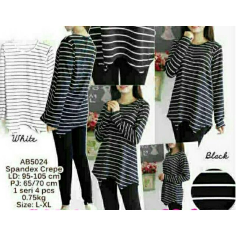 Ab 5024, Blouse Monochrome Stripe Spandek Crepe