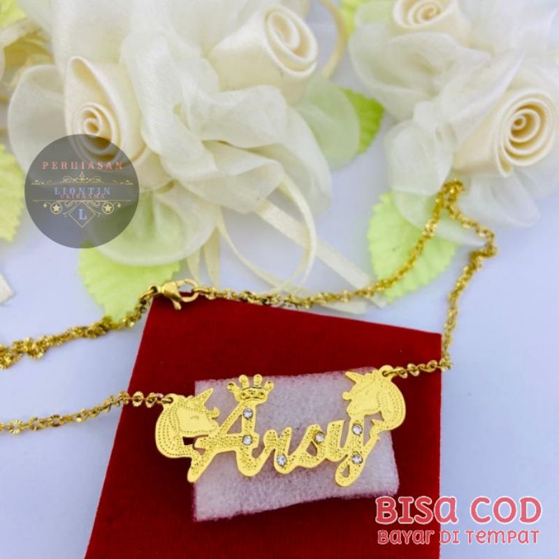 KALUNG UNICORN UKIR NAMA LAPIS EMAS 24K | ANTI KARAT DAN ANTI LUNTUR