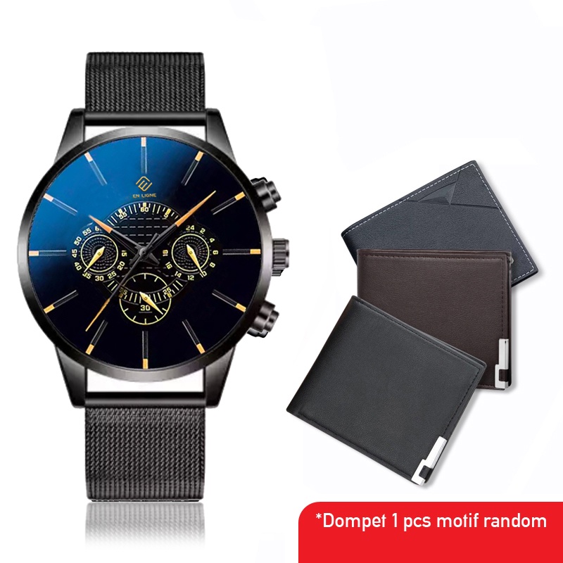 EN LIGNE - Jam Tangan Pria Set - Jam Tangan Gift - Jam Tangan Kado - Jam Tangan Dompet Set - Kado Ultah - Hampers-3