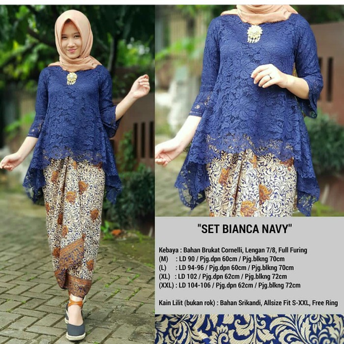 Kebaya brokat bianca set navy mix kain lilit