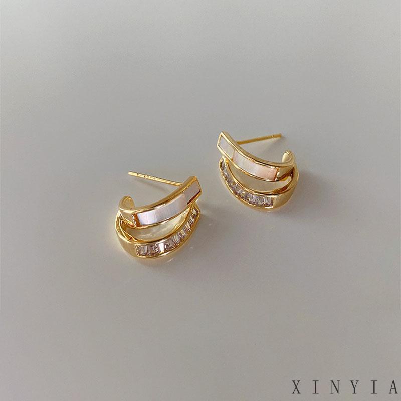 【COD】Set Anting Stud Desain Ekor Ikan Bunga Aksen Mutiara Kristal Warna Emas Gaya Retro Untuk Wanita