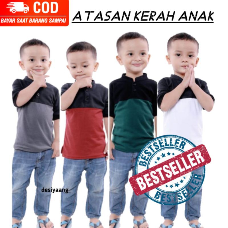 Baju Atasan Kerah Kancing Anak Kombinasi Laki Laki size S M L XL Usia 1 2 3 4 5 6 7 8 9 10 11 12 Tahun