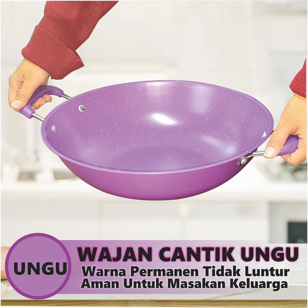 TERMURAH - Wajan Kuping Enamel Warna Warni Pink Hijau Merah Ungu Ukuran 34 cm