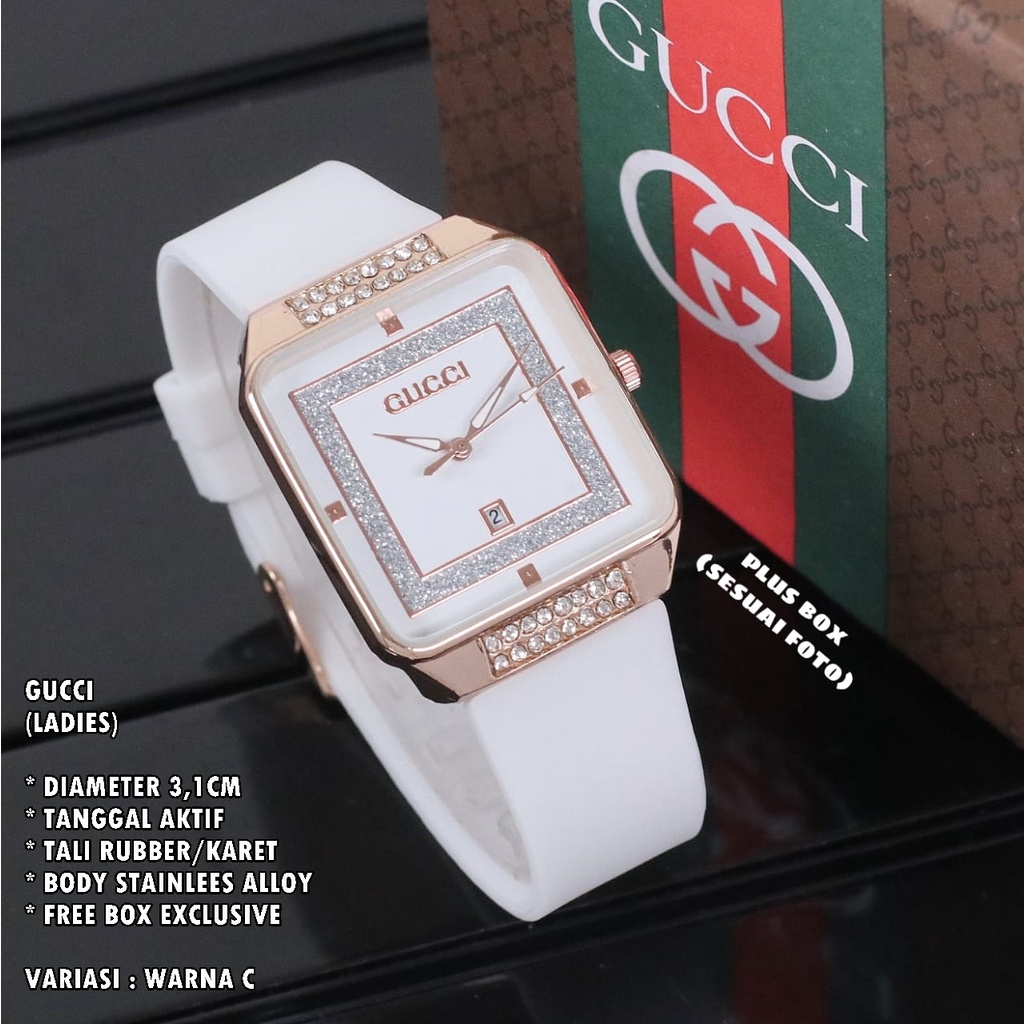 (FREE BOX) JAM TANGAN WANITA FASHION TALI RUBBER BODY SEGI DIAMOND TANGGAL AKTIF