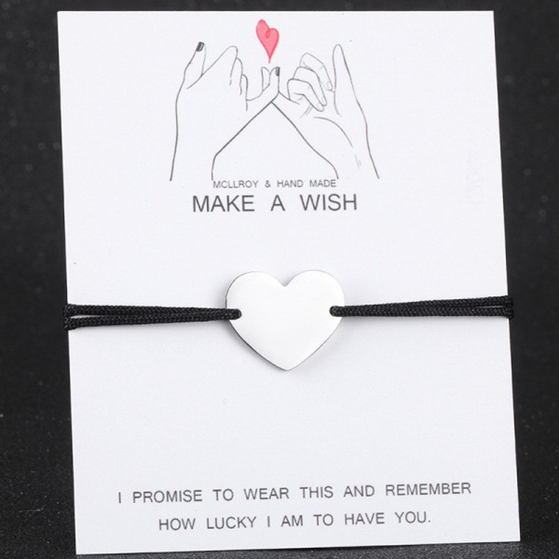 Gelang Tangan Tali Merah Adjustable Aksen Tulisan Make A Wish Love Bahan Stainless Steel