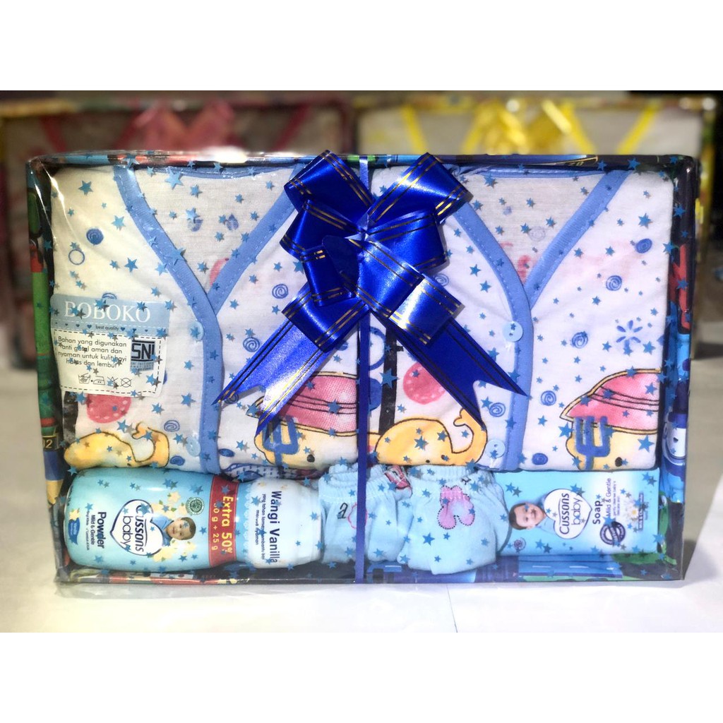 Kado Jenguk bayi / Kado Lahiran / Paket Kado Bayi Newborn / Baby Gift Box plus Setelan / parcel bayi-BIRU