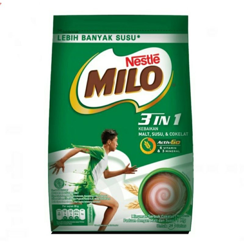 Milo 3 in 1 pouch 1 kg - Milo Susu Bubuk kemasan 1kg