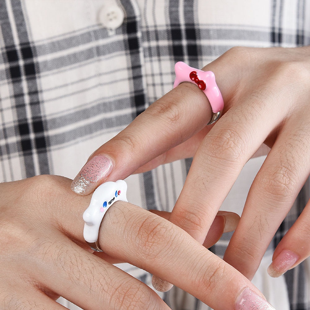 1pc Cincin Model Terbuka Desain Telinga Kucinganjing Kartun Warna Putihpink Untuk Wanita