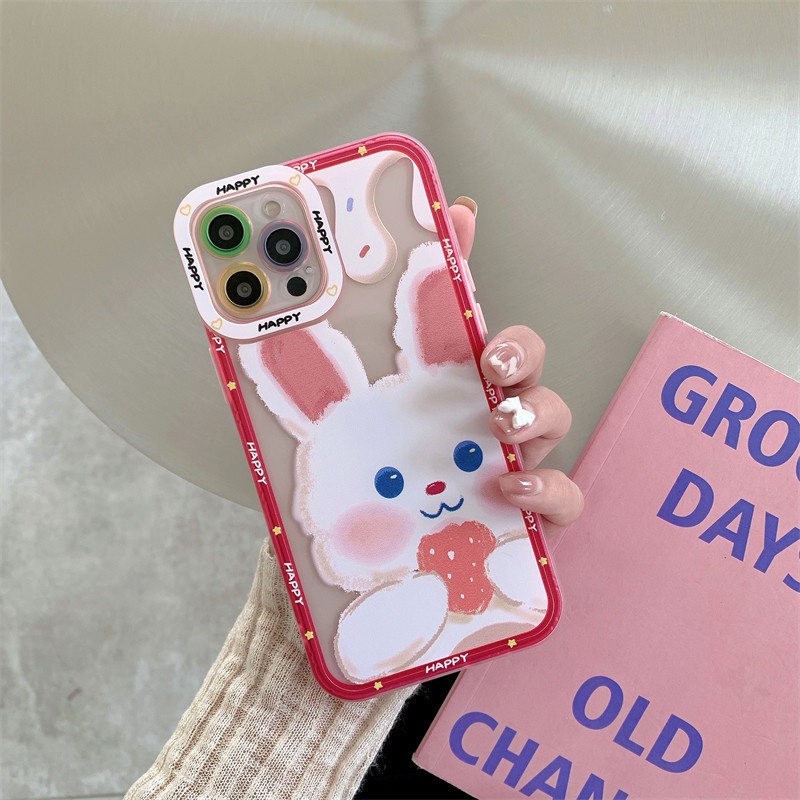 IPHONE Casing Ponsel Motif Kelinci Pink Yang Indah Kompatibel Dengan Iphone12 13 11 Pro Max X Xs Max Xr Silikon Cover Jjhn