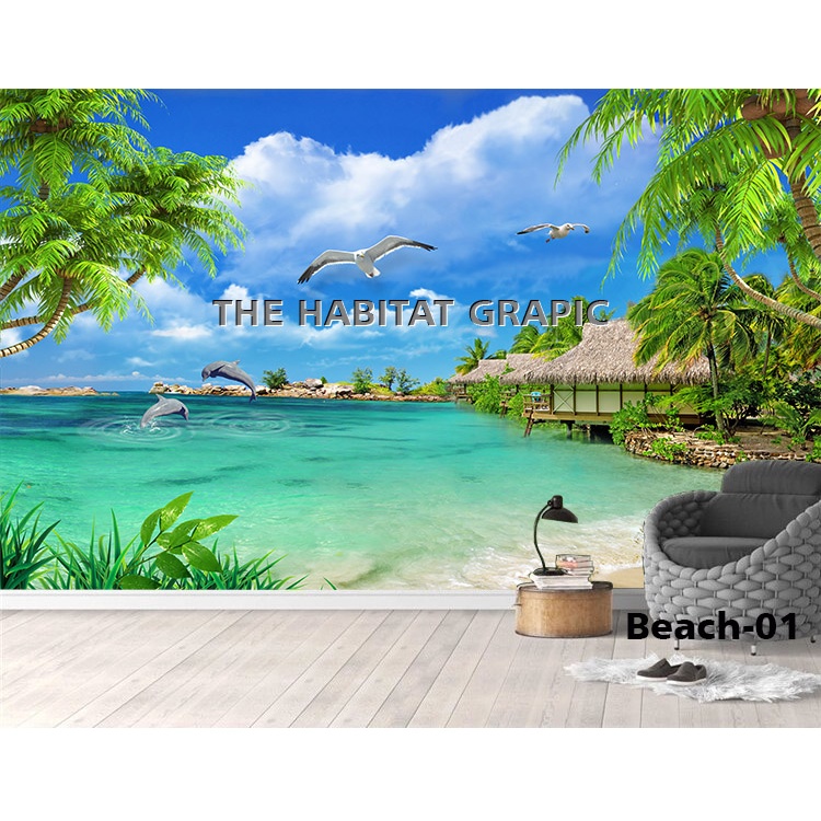 Jual Wallpaper Custom Pemandangan Alam Murah- Wallpaper Pantai 3d - Wallpaper stiker dinding pemanda