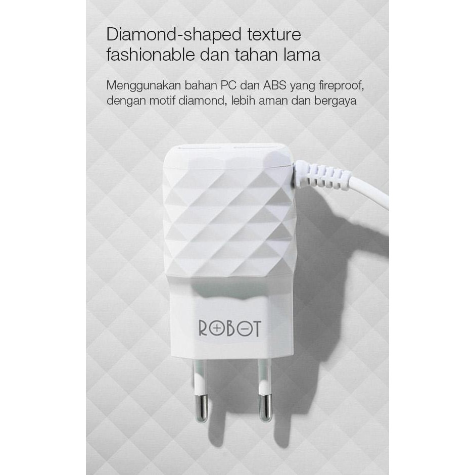 Robot Charger RT-K5 Dual USB Output 2A Charge 3 Devices at Same Time Diamond Shaped Texture