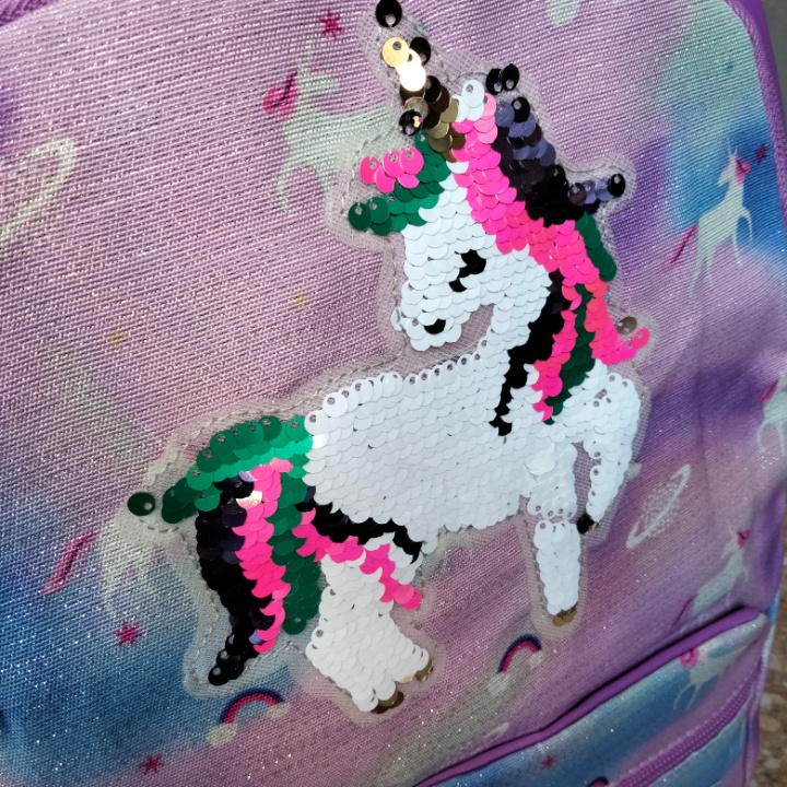 Tas Ransel Sekolah Silver Girl Original Unicorn Sequin