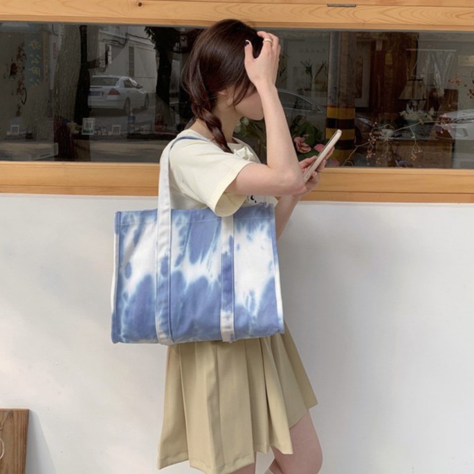 TC-43 tas kanvas canvas wanita import korea jepang bahu shoulder bag blue wash