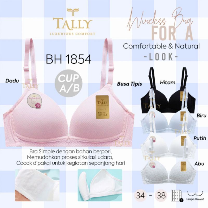 TALLY BRA BH 1854 | CUP B KECIL | TANPA KAWAT | BUSA TIPIS | KAIT 3 | SIZE 34 - 38