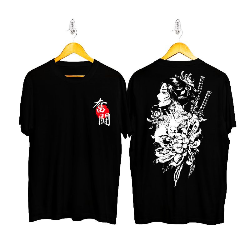 KAOS SAMURAI JEPANG/ATASAN PRIA WANITA/KAOS/KAOS DSAIN JEPANG-GEISHA PEDANG HITAM