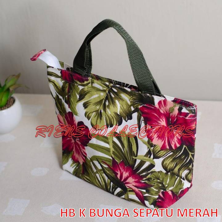 HANDBAG KANVAS MOTIF BUNGA SEPATU MERAH. Riens Collections