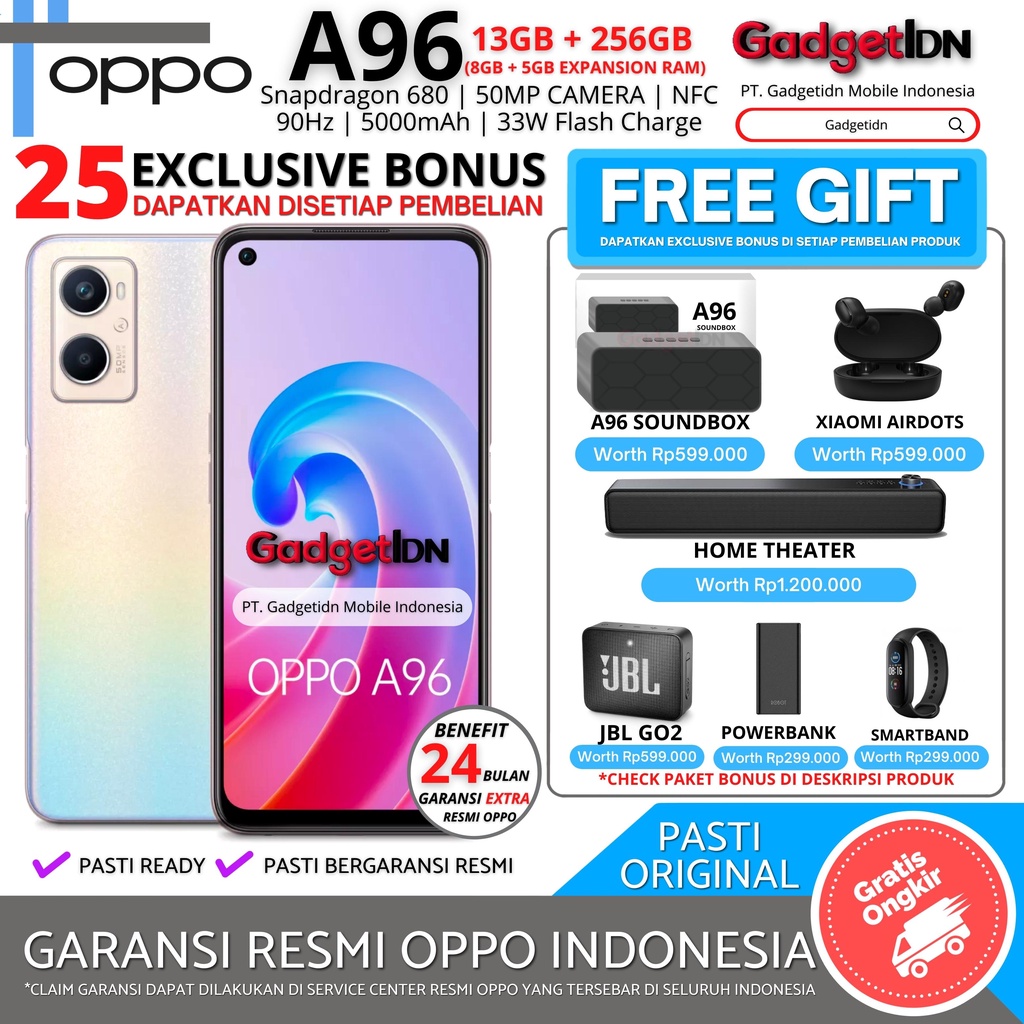 OPPO A96 NFC 13/256GB ( 8GB + 5GB EXTENDED RAM ) GARANSI RESMI OPPO