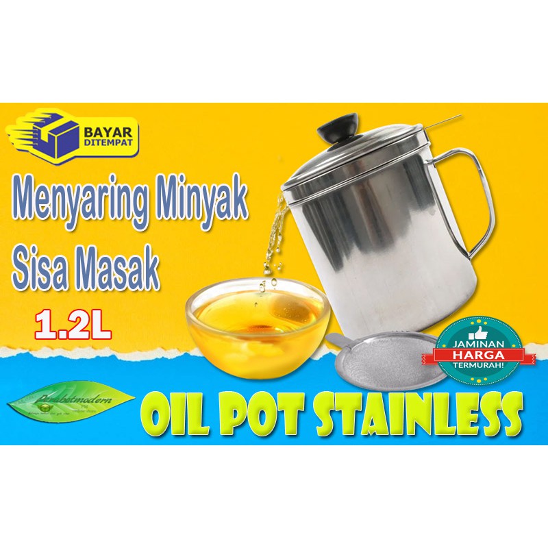 [ COD ] Saringan Tempat Minyak 1200ml Stainless Steel / Oil Pot stainless 1200ml / tempat wadah jelantah minyak sisa goreng bersih lagi