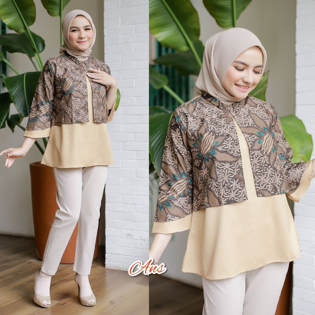 Blouse Batik Balon Motif Unik Cantik Premium Elegan Formal Baju Kerja Kantor Seragam Karyawan Mola 2