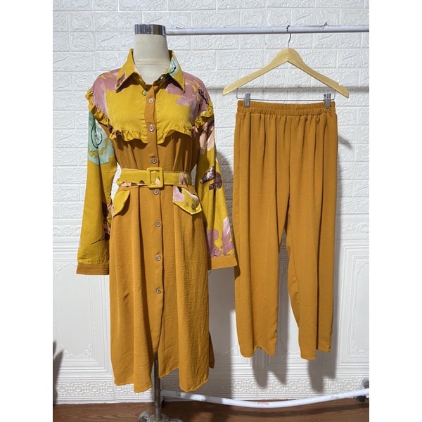 ONE SET LONG TUNIK BUNGA JODIE CRINKLE MANGO MIX BUNGA POLOS JUMBO BIGSIZE BUSUI PGMTA GROSIR MURAH