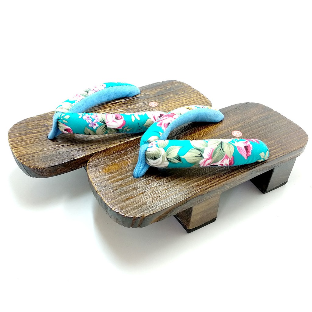 Geta Two Teeth Coklat (Tradisional) : Turquoise Flower Strap