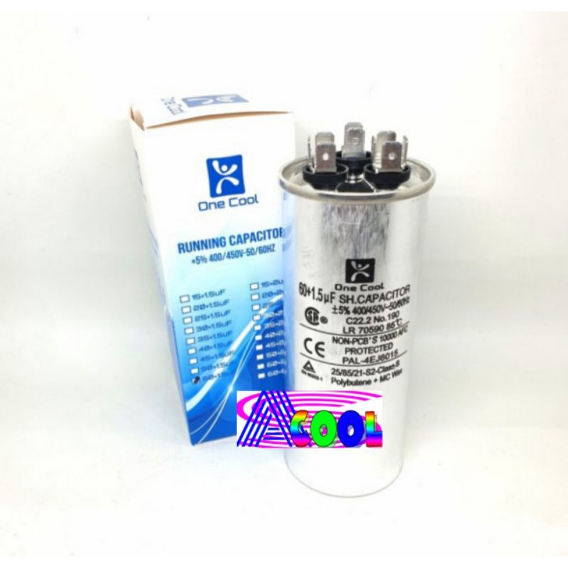 Kapasitor AC 60+1,5 uf 3 Soket/Running Capacitor-Kapacitor 60+1,5uf