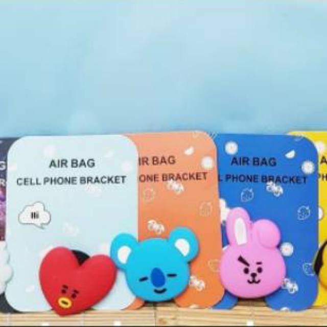 BTS BT21 Ring Holder Handphone Bentuk Balon Air Bag Pegangan HP LED