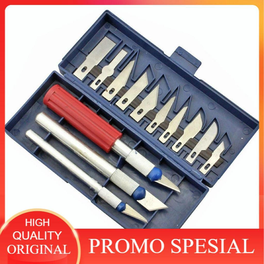 Pisau Ukir Set Untuk Tatah Kayu 13 Mata Pisau 3 Handle Pegangan - A-003