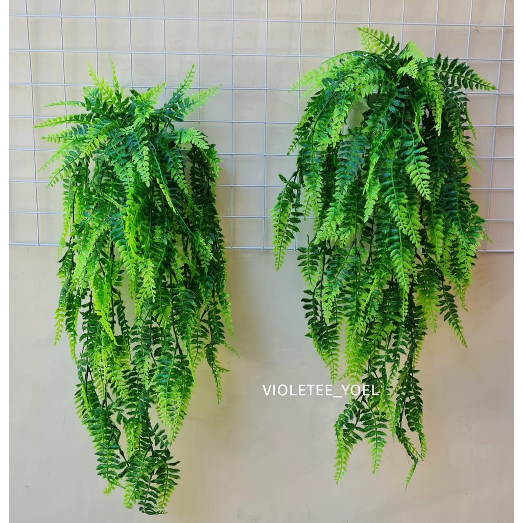 Pot Tempel dan Juntai Daun pakis  artificial