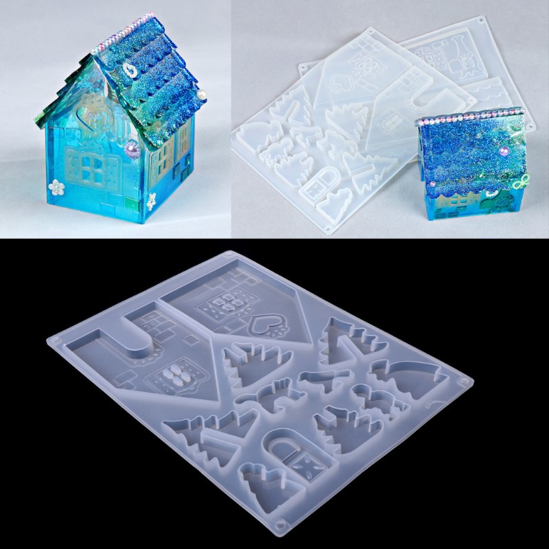 Glitter DIY Silicone Christmas House Castle Mold Epoxy Resin Jewelry Making Tool Set New