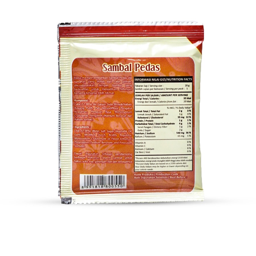 SAMBAL PEDAS ULEG FINNA 20GR ISI 10 SACHET HALAL