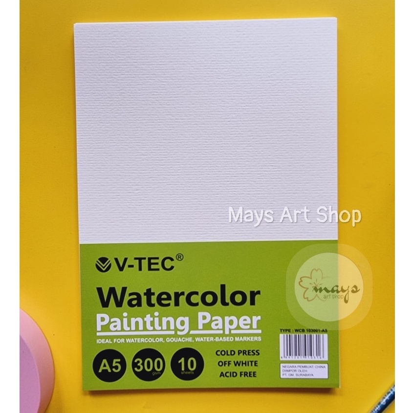 

Watercolor Painting Paper A5 V-Tec 1 pak 300 gsm / Vtec Kertas Gambar Lukis Cat Air Watercolour Water Color Pack