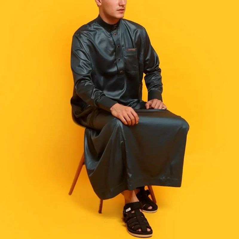 jubah Pria Gamis Pria Hijau Botol Merk Al Amwa Platinum Series