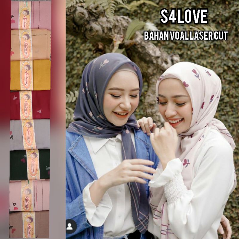 hijab segiempat//bahan voal//motif love//standart//