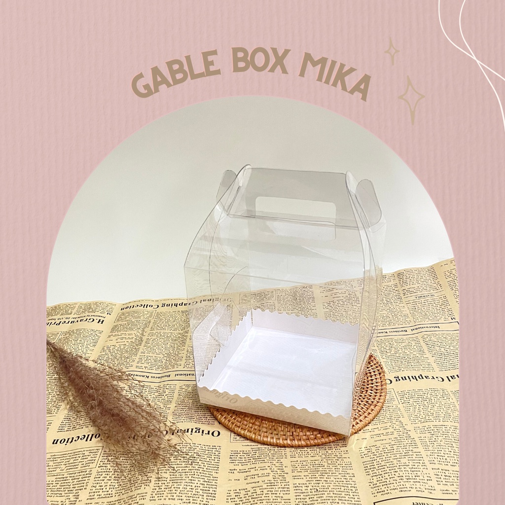

gable box mika bening / transparant korean cake box + tray putih - 12,5x12,5x10 cm / 15x15x15 cm