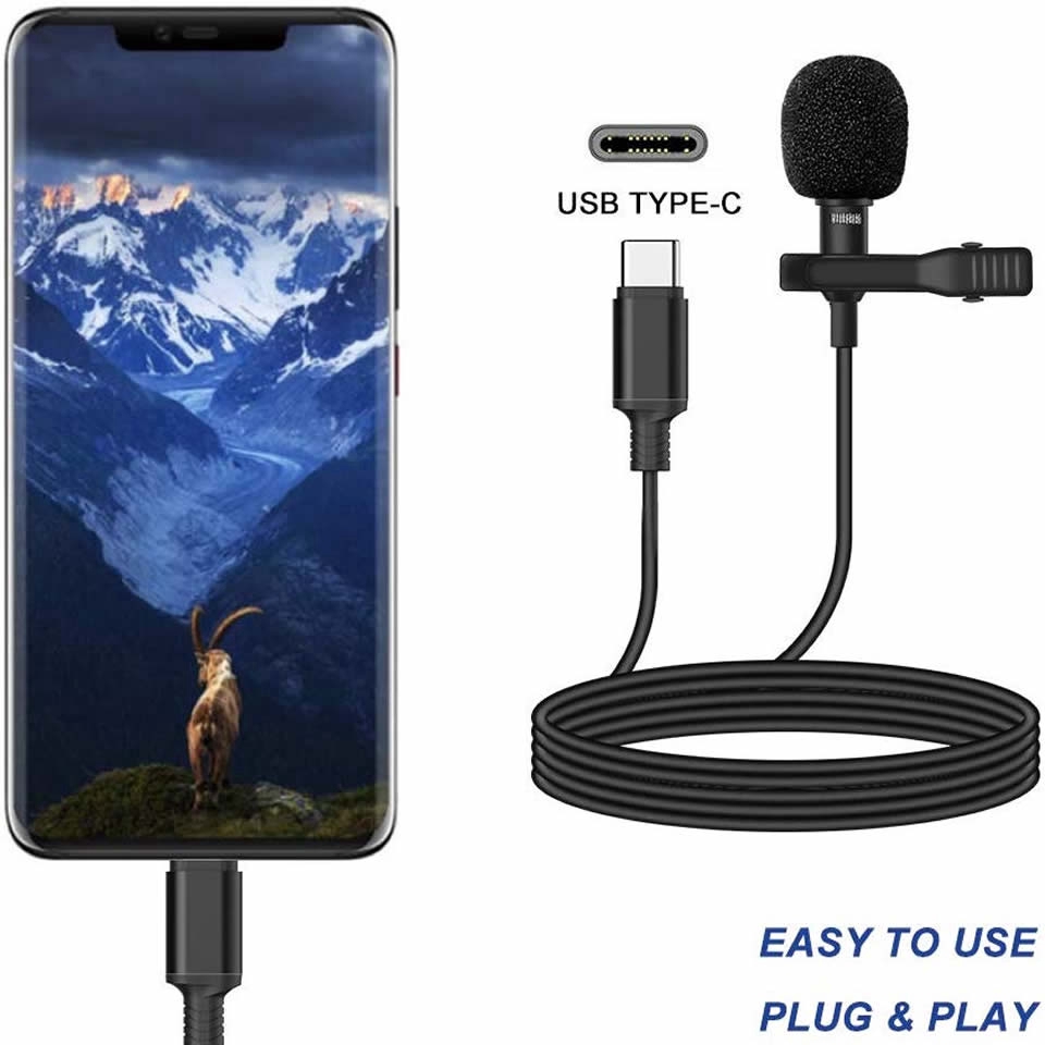 Tipe-c USB Lapel Microphone Clip on Hands-Free Universal Portable Mini HD Microphone Recorder Mic Mini Clip-on Tipe-C Plug Mic