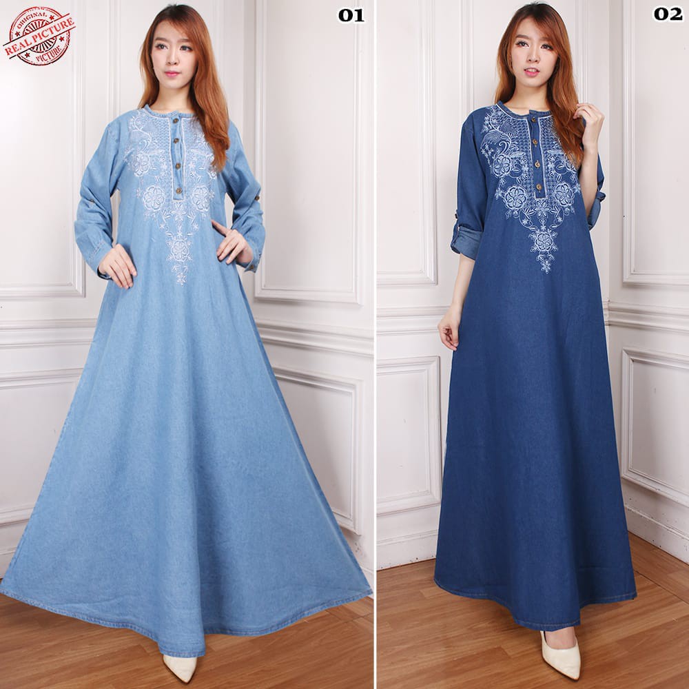 SB Collection Dress Maxi Mayla Gamis Panjang Longdress Payung Jeans Jumbo Wanita