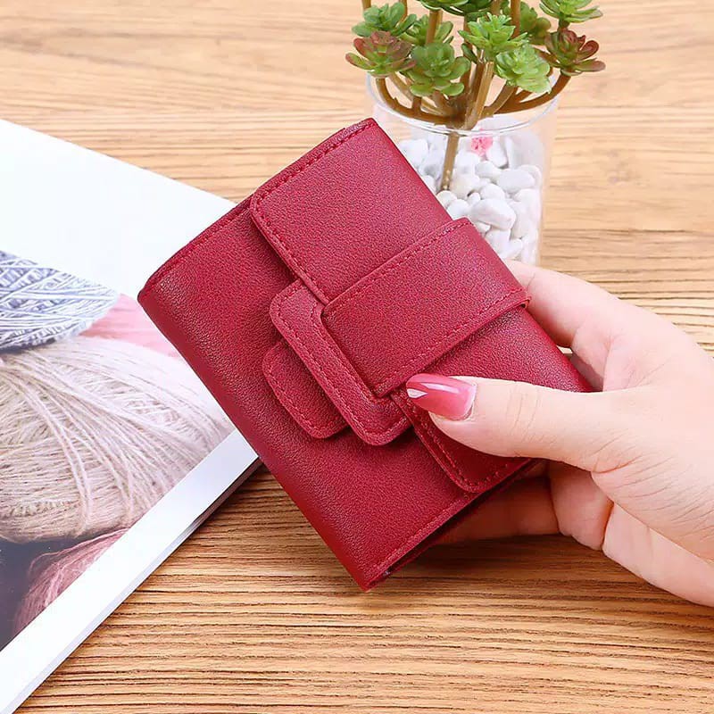DOMPET WANITA MURAH MOTIF LIPAT KECIL LUCU ALA KOREA SEMUA JENIS KARTU MASUK-MERAH