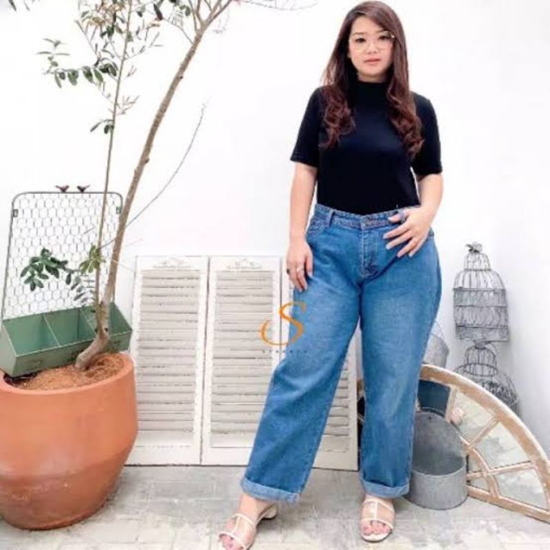 Boyfriend Jeans Jumbo Wanita Premium BF Polos Terbaru