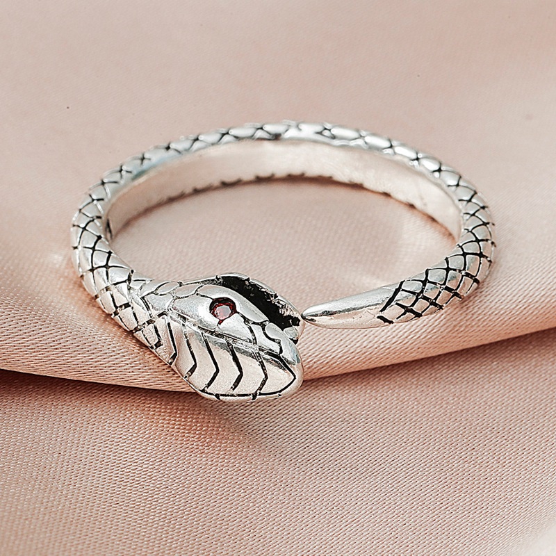 Fancyqube Cincin Adjustable Desain Hewan Serpentine Bahan Metal Warna Hitam Gaya Punk Retro Untuk Unisex