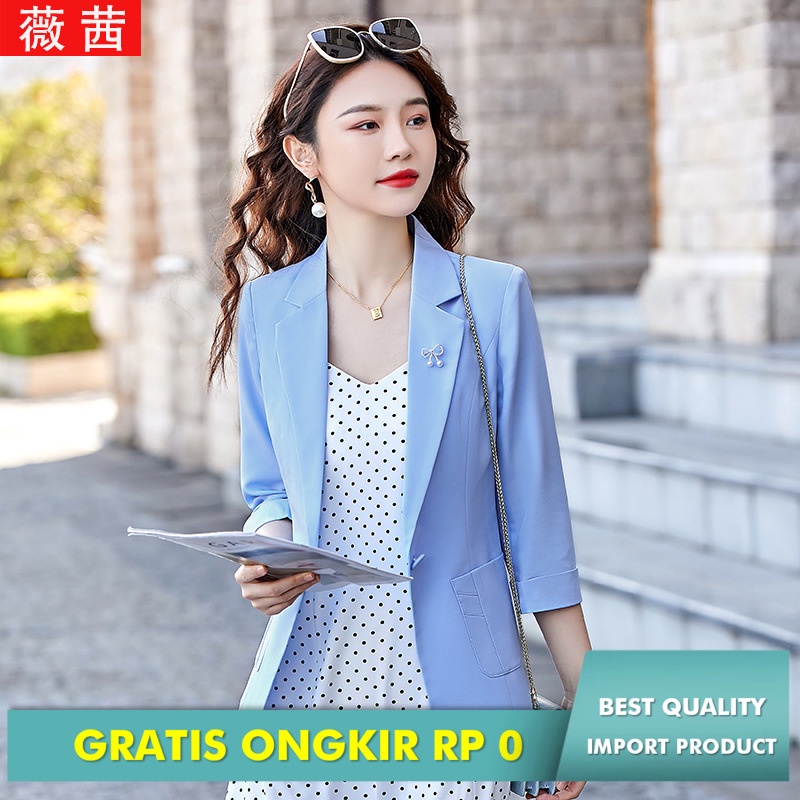 Blazer WAnita  Semi   New Korea Ol Kasual Tujuh  Kecil  pendek Slim Solid Warna Coat Import